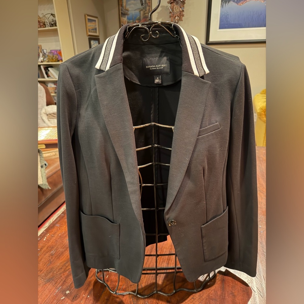 Banana Republic Classic Black Blazer with Striped Detail Size 4